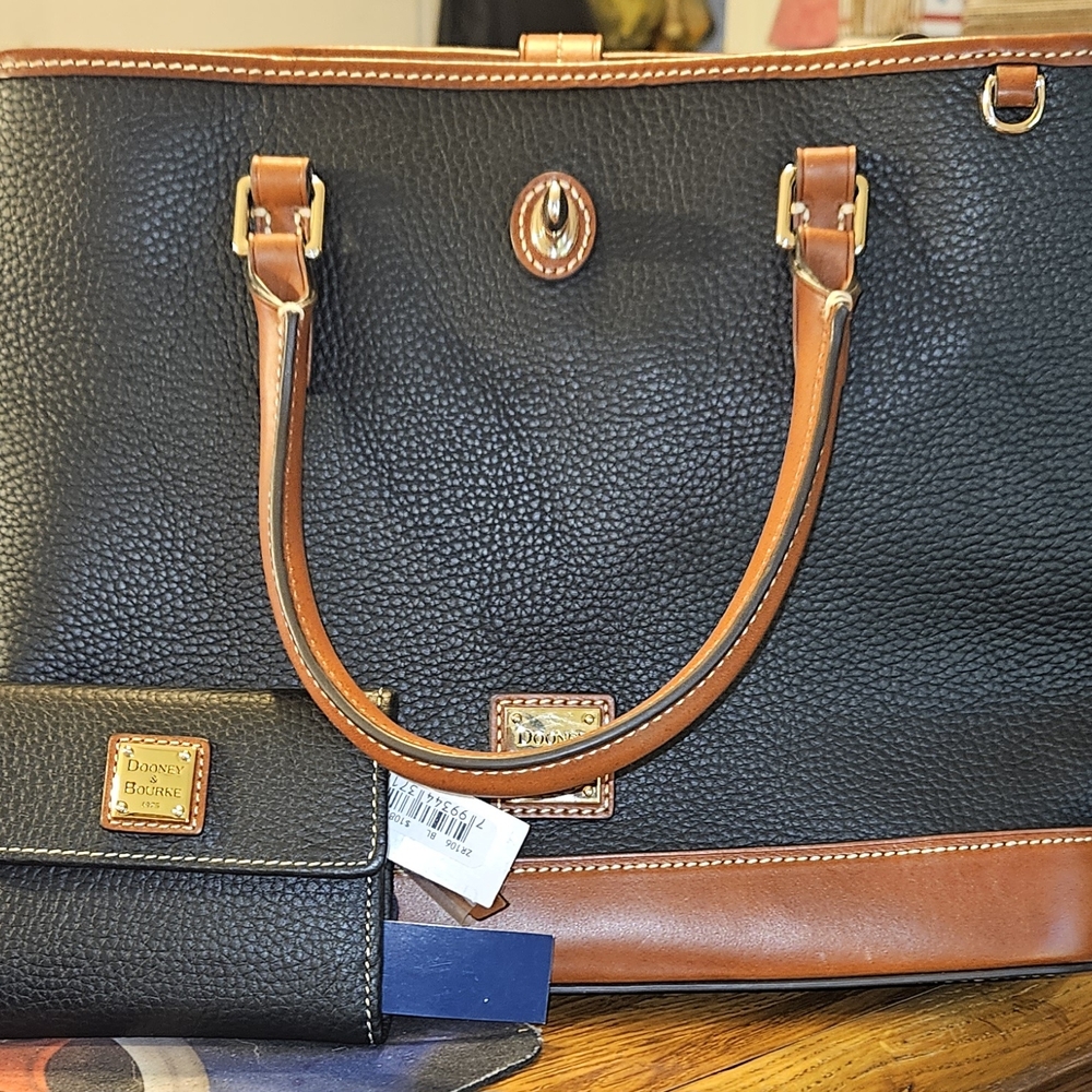 Dooney & Bourke Black and Brown Tote Bag with Leather Accents